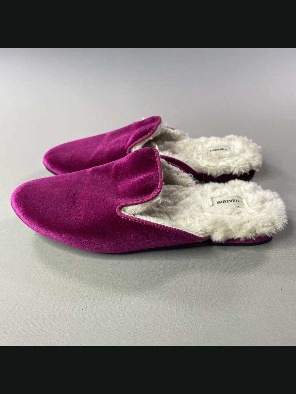 Birdies Velvet Mule Slippers in Magenta with Faux Fur Lining - Picture 4 of 11